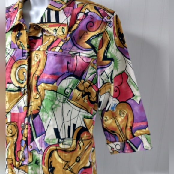 Mirror Image Lightweight Music Motif Abstract Jacket 3/4 Sleeve Size M - Picture 4 of 8